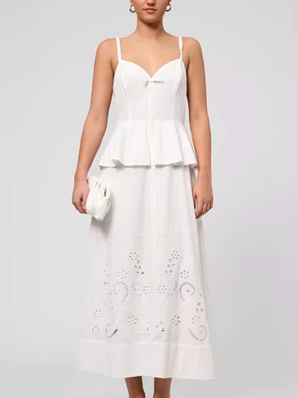 RACHEL Rachel Roy “Isabelle” White Eyelet Maxi with Peplum Large New With Tags